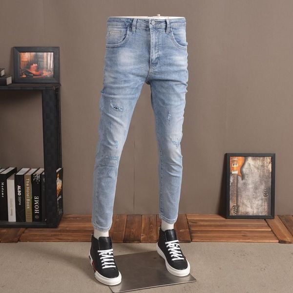 men's jeans men ripped 2021 summer thin stretch denim regular ankle-length pants, Blue
men's jeans men ripped 2021 summer thin stretch denim regular ankle-length pants, Blue