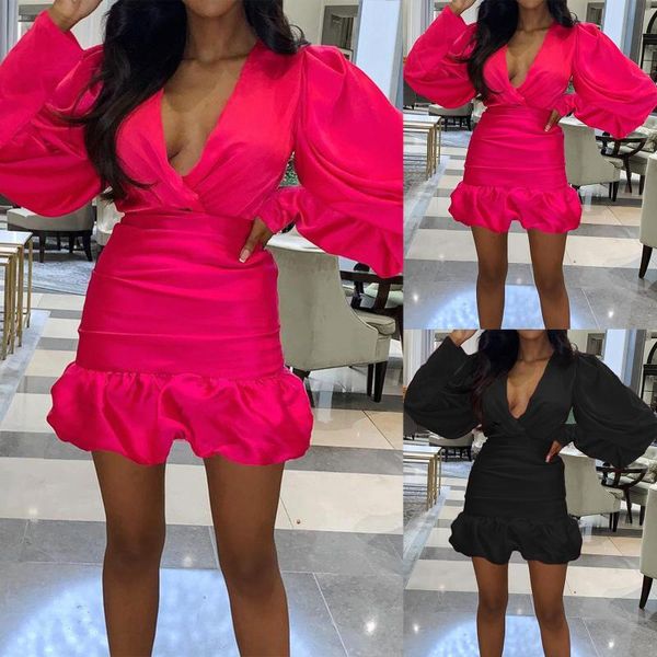 women's bodycon mini dress, long lantern sleeve deep v neck solid color fishtail short club dress, Black;gray
women's bodycon mini dress, long lantern sleeve deep v neck solid color fishtail short club dress, Black;gray