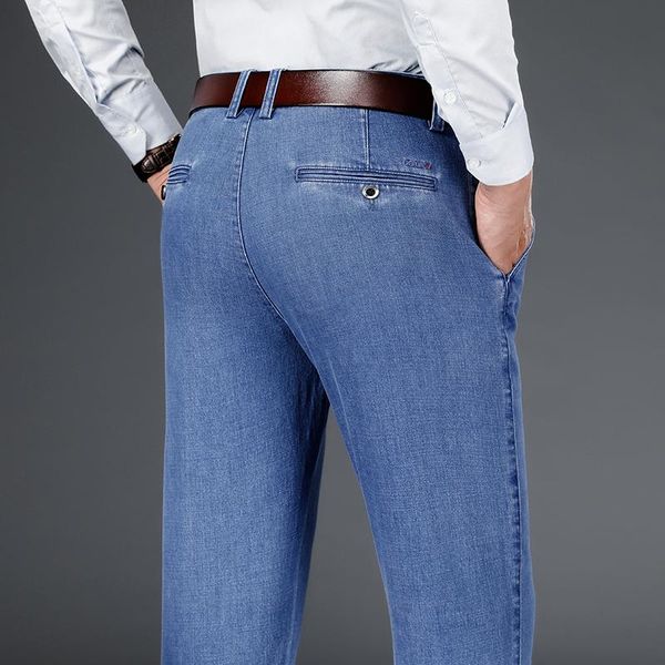 men's jeans classic style tencel fabric business casual elasticity denim trousers male brand light blue dark black,7113
men's jeans classic style tencel fabric business casual elasticity denim trousers male brand light blue dark black,7113