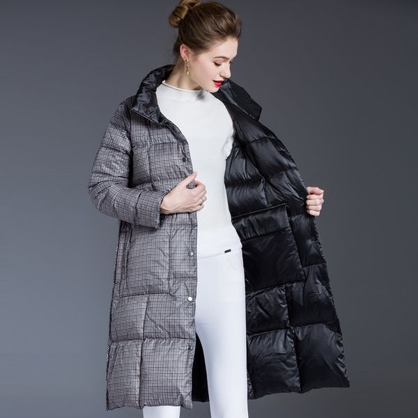 women double sided long down jacket winter turtleneck plaid white duck down coat female warm parkas snow outerwear woman 201203, Black
women double sided long down jacket winter turtleneck plaid white duck down coat female warm parkas snow outerwear woman 201203, Black