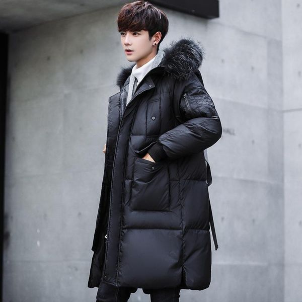men's down & parkas jacket medium length korean thickened handsome versatile coat white duck hooded fur collar top, Black
men's down & parkas jacket medium length korean thickened handsome versatile coat white duck hooded fur collar top, Black