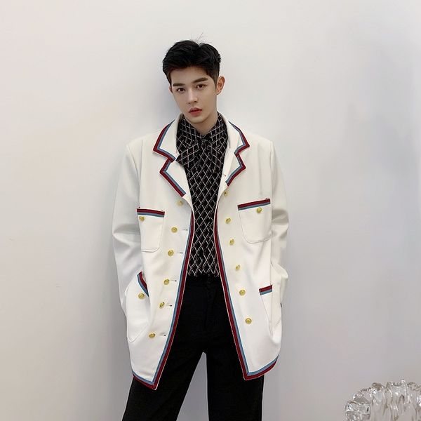 2020 breasted double man korean ribbon style preppy blazers vintage jacket streetwear suit stage clothes rc0e, White;black
2020 breasted double man korean ribbon style preppy blazers vintage jacket streetwear suit stage clothes rc0e, White;black