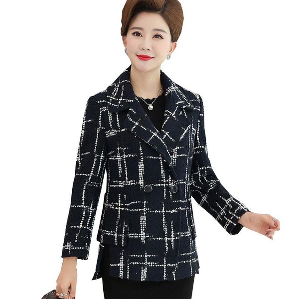 women's wool & blends plus size middle aged plaid autumn winter coat women jacket 2021 lattice womens cashmere coats casaco z536, Black 
women's wool & blends plus size middle aged plaid autumn winter coat women jacket 2021 lattice womens cashmere coats casaco z536, Black