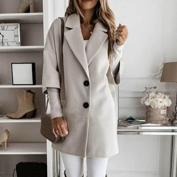 harajuku women solid wool & blends turn down collar buttons pockets long sleeve jacket long coat winter beige elegant outwear, Black 
harajuku women solid wool & blends turn down collar buttons pockets long sleeve jacket long coat winter beige elegant outwear, Black
