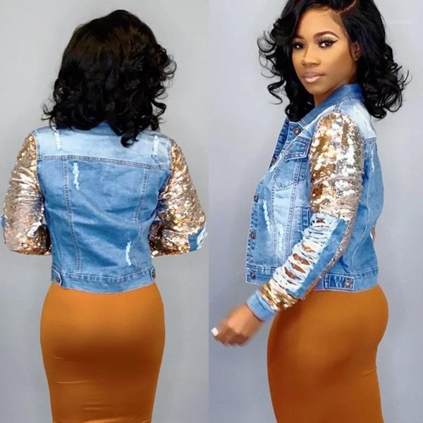 fashion women holes denim sequin panelled jackets turn down neck long sleeves pockets buttons cool girls short coats new arrival1, Black;brown
fashion women holes denim sequin panelled jackets turn down neck long sleeves pockets buttons cool girls short coats new arrival1, Black;brown