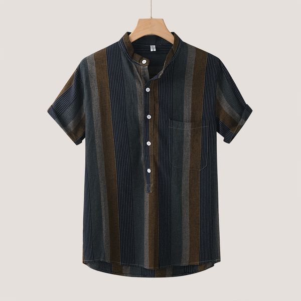 men's casual shirts kancoold shirt loose short sleeve striped print button down summer vintage stand collar camisa jun15, White;black
men's casual shirts kancoold shirt loose short sleeve striped print button down summer vintage stand collar camisa jun15, White;black