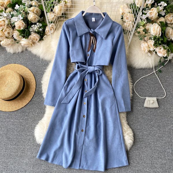 2021 new singer college girl style retro collar long button autumn fashion streetwear a-line dress v1u3, Black;gray