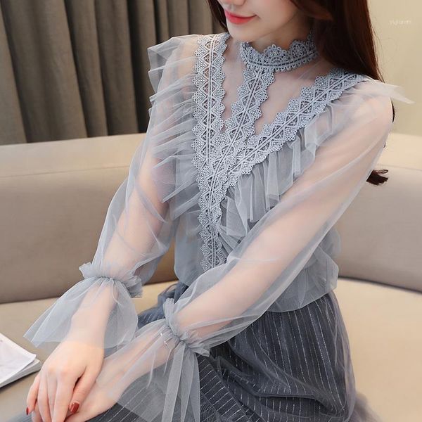 2020 fashion women blouse shirt elegant lace patchwork mesh see through blouse long sleeve ruffles shirts1, White
2020 fashion women blouse shirt elegant lace patchwork mesh see through blouse long sleeve ruffles shirts1, White