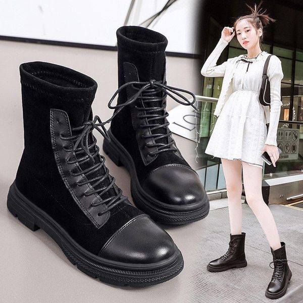 british style boots women's autumn single boots mid-tube 2020 new fashion short women's b995, Black