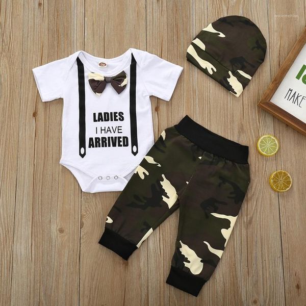 clothing sets 3pcs summer baby boy clothes short sleeve letters printed romper + camouflage pants hat 3pc f1, White 
clothing sets 3pcs summer baby boy clothes short sleeve letters printed romper + camouflage pants hat 3pc f1, White