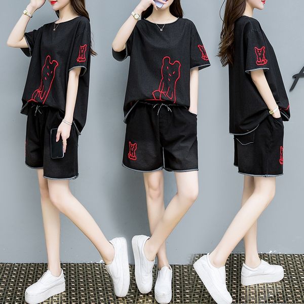 summer 2020 short sleeve suit women's art embroidery two piece washed cotton cotton t-shirt embroidered shorts t-shirt shorts sports o1, Gray
summer 2020 short sleeve suit women's art embroidery two piece washed cotton cotton t-shirt embroidered shorts t-shirt shorts sports o1, Gray