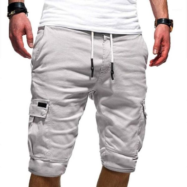zacoo men casual relaxed fit multi-pocket middle length pants1, White;black