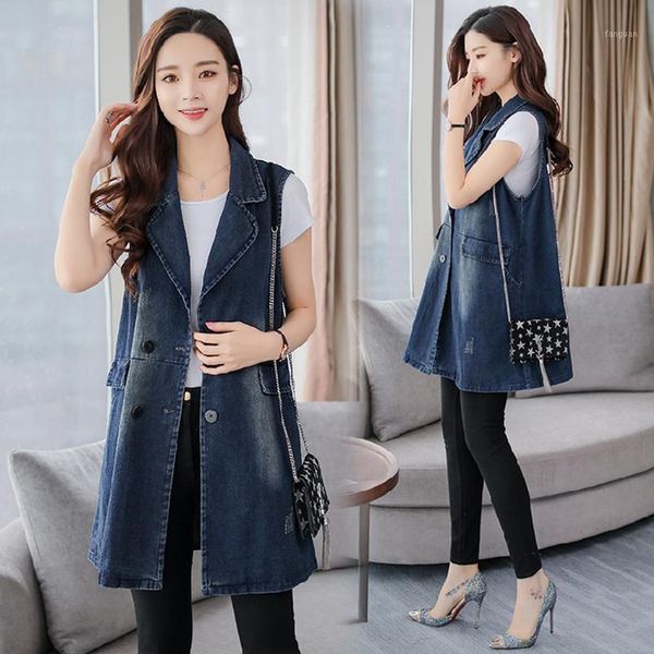 2020 spring and autumn women's medium long solid dark blue denim vest large size loose double breasted office lady youth fashion1, Black;white
2020 spring and autumn women's medium long solid dark blue denim vest large size loose double breasted office lady youth fashion1, Black;white