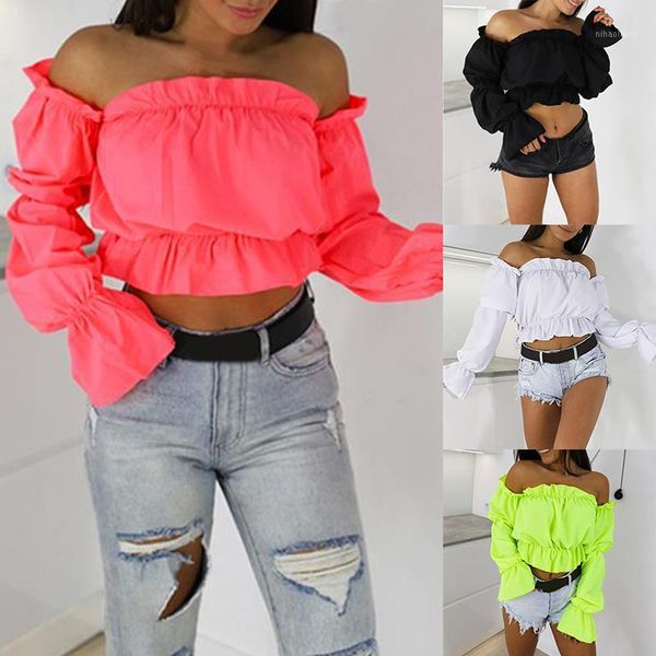 2020 candy color off shoulder crop women autumn solid lantern sleeve shirts lady slash neck beach blouse1, White
2020 candy color off shoulder crop women autumn solid lantern sleeve shirts lady slash neck beach blouse1, White