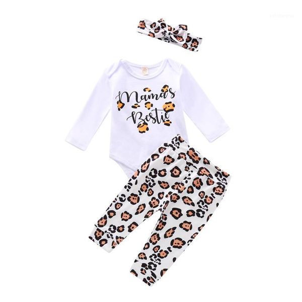 clothing sets 0-18m baby girls outfits 3-piece set fashion letter print jumpsuit + leopard pants bow headband toddler clothes1, White 
clothing sets 0-18m baby girls outfits 3-piece set fashion letter print jumpsuit + leopard pants bow headband toddler clothes1, White