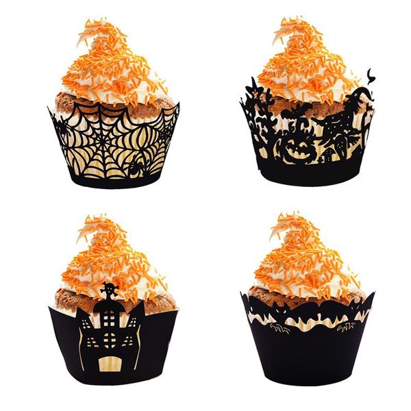 12pcs halloween завертчица выпечки кубок выдалбливают бумаги торт упаковочный witch паутина замок хэллоуин украшения wmtttu item_home