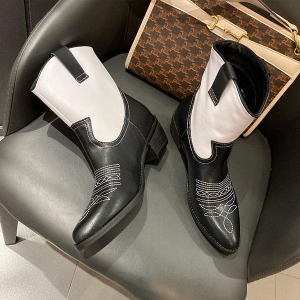 women boots genuine leather short boots shoes autumn fashion vintage embroidery pointed toe slip-on ladies, Black
women boots genuine leather short boots shoes autumn fashion vintage embroidery pointed toe slip-on ladies, Black