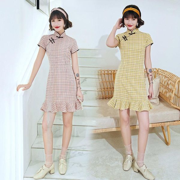 chinese style women cheongsam summer cotton linen daily dress plaid vintage handmade button fishtail mini qipao s-2xl1, Red
chinese style women cheongsam summer cotton linen daily dress plaid vintage handmade button fishtail mini qipao s-2xl1, Red