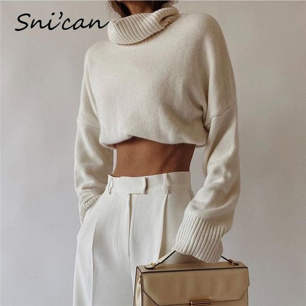 snican women's turtleneck long sleeve loose casual knitted sweater vintage oversized female runway streetwear 2020 jumper, White;black
snican women's turtleneck long sleeve loose casual knitted sweater vintage oversized female runway streetwear 2020 jumper, White;black
