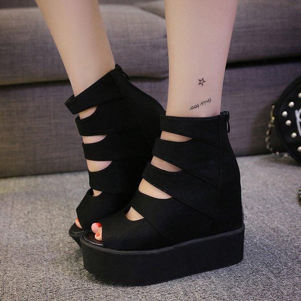 2021 women thick bottomed platform slanted heel shoes women fish mouth ultra-high-heel rome wedges hollow out cool high boots, Black
2021 women thick bottomed platform slanted heel shoes women fish mouth ultra-high-heel rome wedges hollow out cool high boots, Black