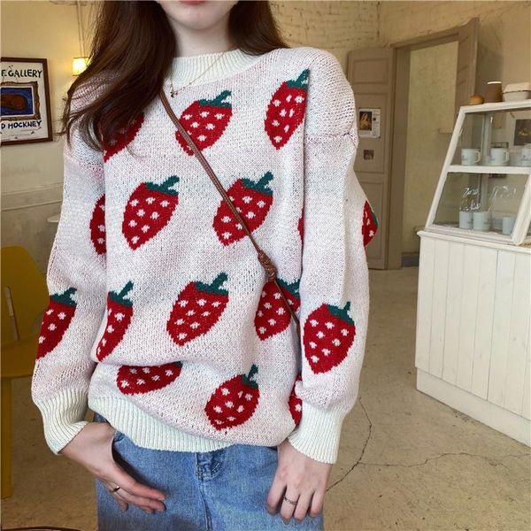 women's sweaters seiwnibu women oversized sweater pullovers o-neck strawberry pattern printed pull jumpers long sleeve street knit, White;black
women's sweaters seiwnibu women oversized sweater pullovers o-neck strawberry pattern printed pull jumpers long sleeve street knit, White;black
