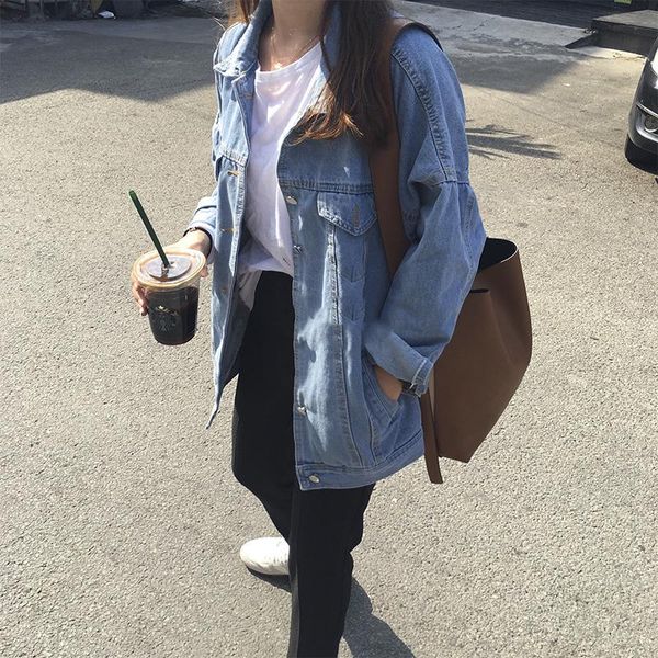 women denim jackets loose casual outwear solid blue coat basic jean jacket, Black;white
women denim jackets loose casual outwear solid blue coat basic jean jacket, Black;white