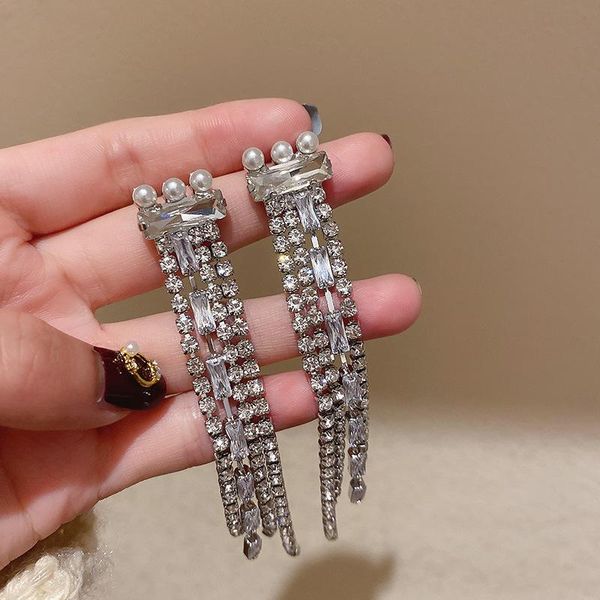 elegant crystal long tassels earrings for women bridal brincos wedding dangle earring statement jewelry, Silver
elegant crystal long tassels earrings for women bridal brincos wedding dangle earring statement jewelry, Silver