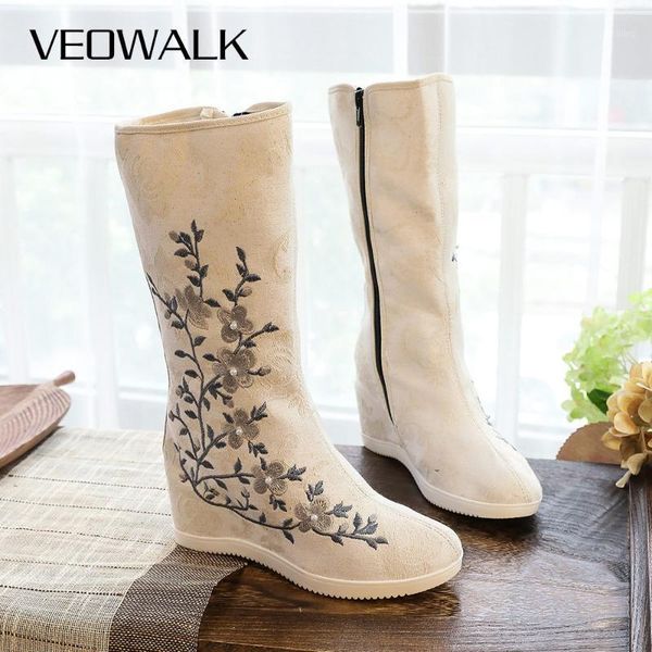 veowalk beaded women high end jacquard fabric mid calf boots with inside wedge retro chinese embroidered shoes for ladies1, Black
veowalk beaded women high end jacquard fabric mid calf boots with inside wedge retro chinese embroidered shoes for ladies1, Black