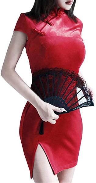 women velvet punk casual dresses skinny stand collar chinese cheongsam retro short sleeve mini pencil dress split summer dresses, Black;gray
women velvet punk casual dresses skinny stand collar chinese cheongsam retro short sleeve mini pencil dress split summer dresses, Black;gray