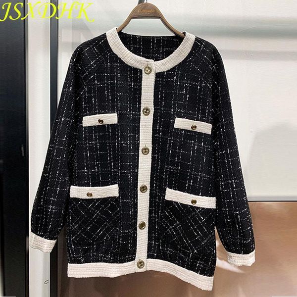 jsxdhk small fragrance tweed coat fashion autumn winter single breasted plaid loose outerwear casual hit color black jackets1, Black;brown
jsxdhk small fragrance tweed coat fashion autumn winter single breasted plaid loose outerwear casual hit color black jackets1, Black;brown