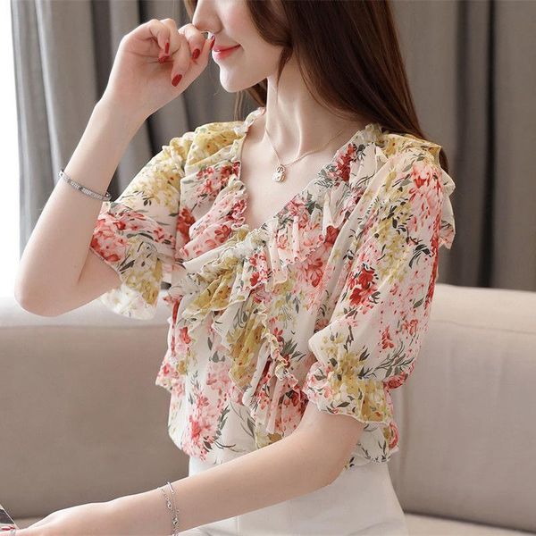 women's blouses & shirts women spring summer style chiffon lady short sleeve v-neck flower printed backless blusas zz0819, White
women's blouses & shirts women spring summer style chiffon lady short sleeve v-neck flower printed backless blusas zz0819, White