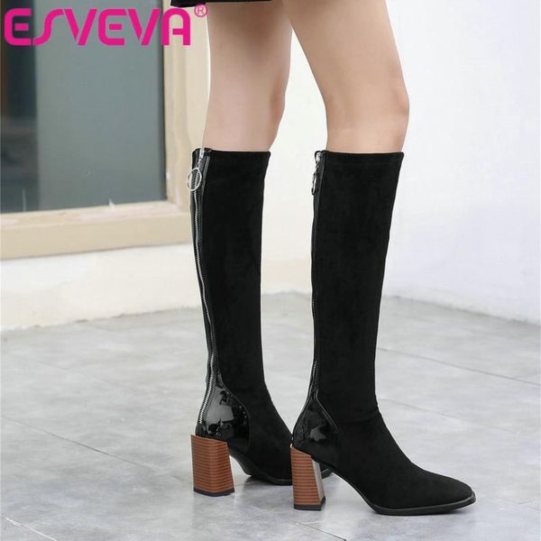 esveva 2021 zipper square high heel pu+flock knee high boots platform round toe black women boots shoes size 34-43
esveva 2021 zipper square high heel pu+flock knee high boots platform round toe black women boots shoes size 34-43