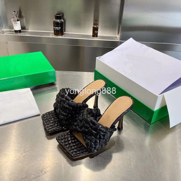 slippers summer style large square head high heel thin fashion lafite woven personalized one-sided slippers women's shoes, Black
slippers summer style large square head high heel thin fashion lafite woven personalized one-sided slippers women's shoes, Black