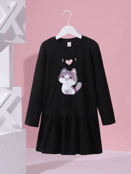 x cremechii girls cartoon graphic ruffle hem dress she, Red;yellow 
x cremechii girls cartoon graphic ruffle hem dress she, Red;yellow