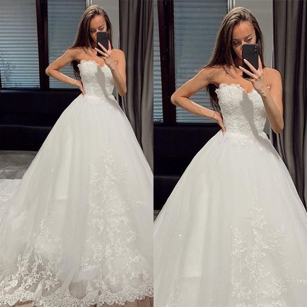 chic wedding dress sweetheart ball gown princess sleevelss with long sweep train gorgeous lace-up bridal gowns custom made, White
chic wedding dress sweetheart ball gown princess sleevelss with long sweep train gorgeous lace-up bridal gowns custom made, White