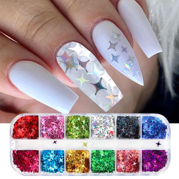 nail glitter 12 grids colorful holographic nails sequins thin four-pointed star laser flakes paillette art decorations accessory nf1819, Silver;gold
nail glitter 12 grids colorful holographic nails sequins thin four-pointed star laser flakes paillette art decorations accessory nf1819, Silver;gold