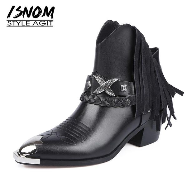 isnom western ankle boots woman genuine leather shoes metal tassel cowboy booties cuban heel cowgirls shoes chunky heel 2021, Black
isnom western ankle boots woman genuine leather shoes metal tassel cowboy booties cuban heel cowgirls shoes chunky heel 2021, Black