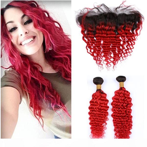 #1b red ombre deep wave 13x4 lace frontal closure with weaves peruvian human hair 2bundles ombre bright red wavy hair wefts with frontal, Black;brown
#1b red ombre deep wave 13x4 lace frontal closure with weaves peruvian human hair 2bundles ombre bright red wavy hair wefts with frontal, Black;brown