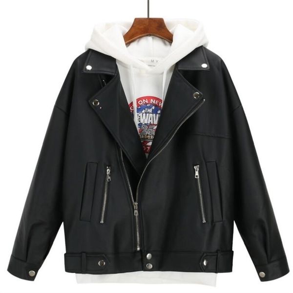 new arrival women autumn winter leather jacket oversized boyfriend korean style female faux coat outwear black 201222
new arrival women autumn winter leather jacket oversized boyfriend korean style female faux coat outwear black 201222