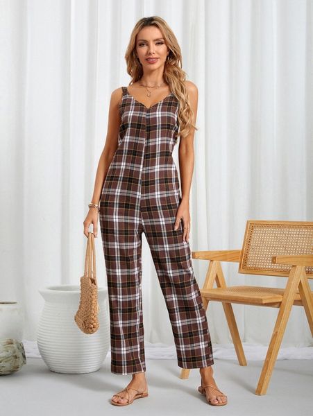 emery rose plaid print tie back jumpsuit d8yn#, White
emery rose plaid print tie back jumpsuit d8yn#, White