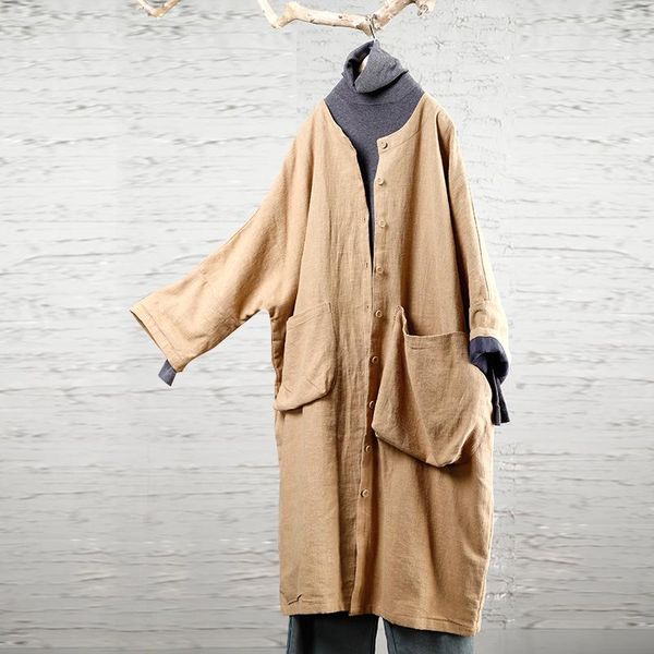 new coming long sleeve casual essential cotton linen loose trench coat large pocket solid color outwear trendy long coat women, Tan;black
new coming long sleeve casual essential cotton linen loose trench coat large pocket solid color outwear trendy long coat women, Tan;black