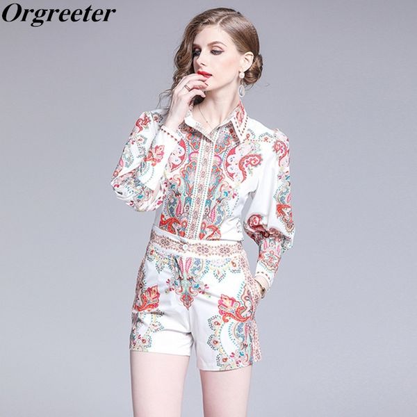 2019 autumn new exquisite baroque pattern print long lantern sleeve single-breasted shirt blouse and shorts 2 piece set women t200702, White
2019 autumn new exquisite baroque pattern print long lantern sleeve single-breasted shirt blouse and shorts 2 piece set women t200702, White