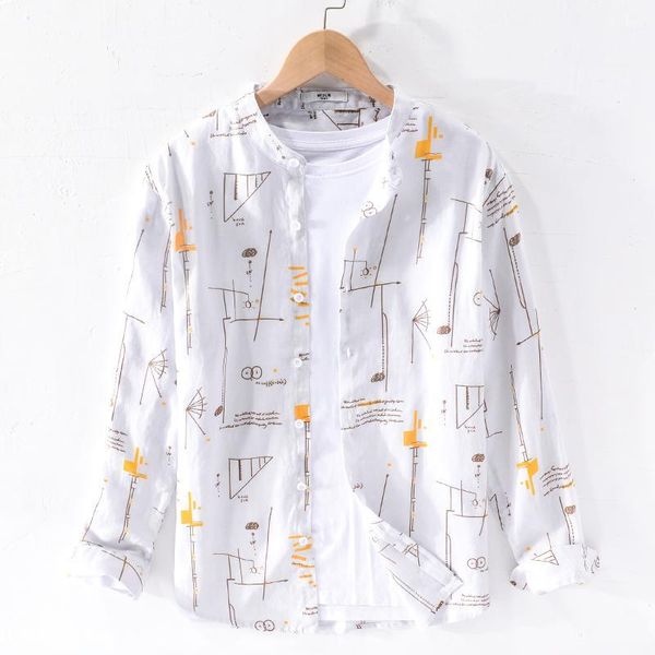 men's casual shirts brand italy stand collar white print pure linen shirt men retro comfortable mens long sleeve fashion men1, White;black
men's casual shirts brand italy stand collar white print pure linen shirt men retro comfortable mens long sleeve fashion men1, White;black