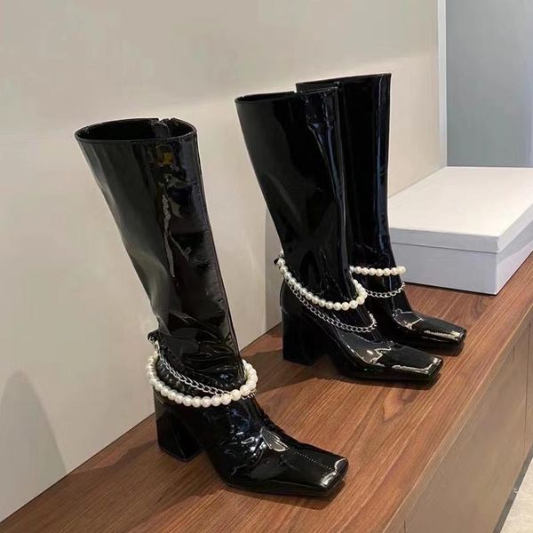 boots mid-calf square toe high-heels woman patent leather knight female botas de mujer 2021 winter shoes, Black
boots mid-calf square toe high-heels woman patent leather knight female botas de mujer 2021 winter shoes, Black