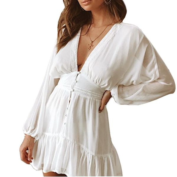 women deep v neck summer dress white lace long sleeve mini party dress autumn ruffle elegant clothes ladies vestidos, Black;gray
women deep v neck summer dress white lace long sleeve mini party dress autumn ruffle elegant clothes ladies vestidos, Black;gray