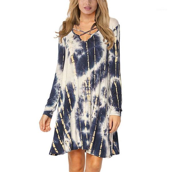women casual tie dye dress, cross v neck long sleeve colorful printed pattern mini dress women's dress1, Black;gray
women casual tie dye dress, cross v neck long sleeve colorful printed pattern mini dress women's dress1, Black;gray