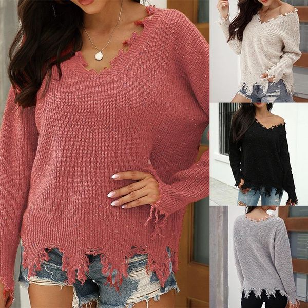 women's sweaters womens pullover ripped sweater loose casual style with 4 colors knitted long sleeves autumn, White;black
women's sweaters womens pullover ripped sweater loose casual style with 4 colors knitted long sleeves autumn, White;black
