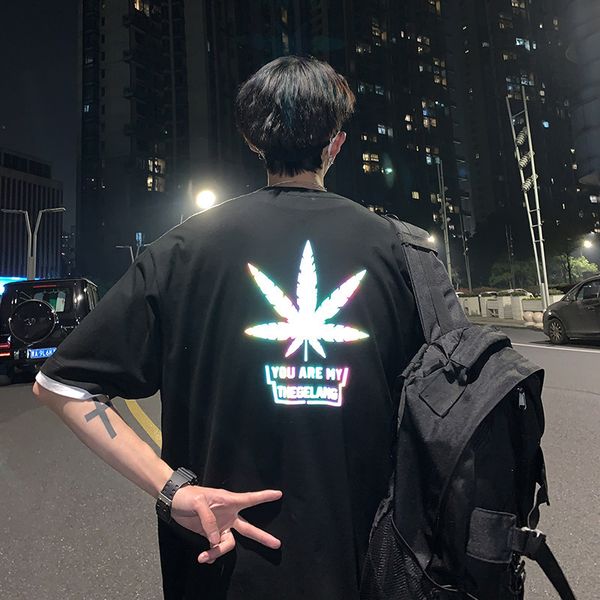 street new reflective printing short sleeve t-shirt men's summer korean versatile loose trend lovers 5-sleeve, White;black
street new reflective printing short sleeve t-shirt men's summer korean versatile loose trend lovers 5-sleeve, White;black
