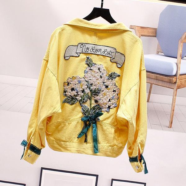 women's jackets loose jeans jacket short coats 2021 spring and autumn heavy flowers embroidery candy color cowboy coat students outwear, Black;brown
women's jackets loose jeans jacket short coats 2021 spring and autumn heavy flowers embroidery candy color cowboy coat students outwear, Black;brown