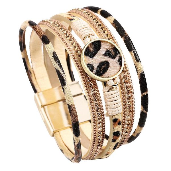 leopard bracelets for women metal round charm horse hair multilayer wide leather wrap bracelet, Silver
leopard bracelets for women metal round charm horse hair multilayer wide leather wrap bracelet, Silver